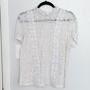 Express intricate lace white mock neck top